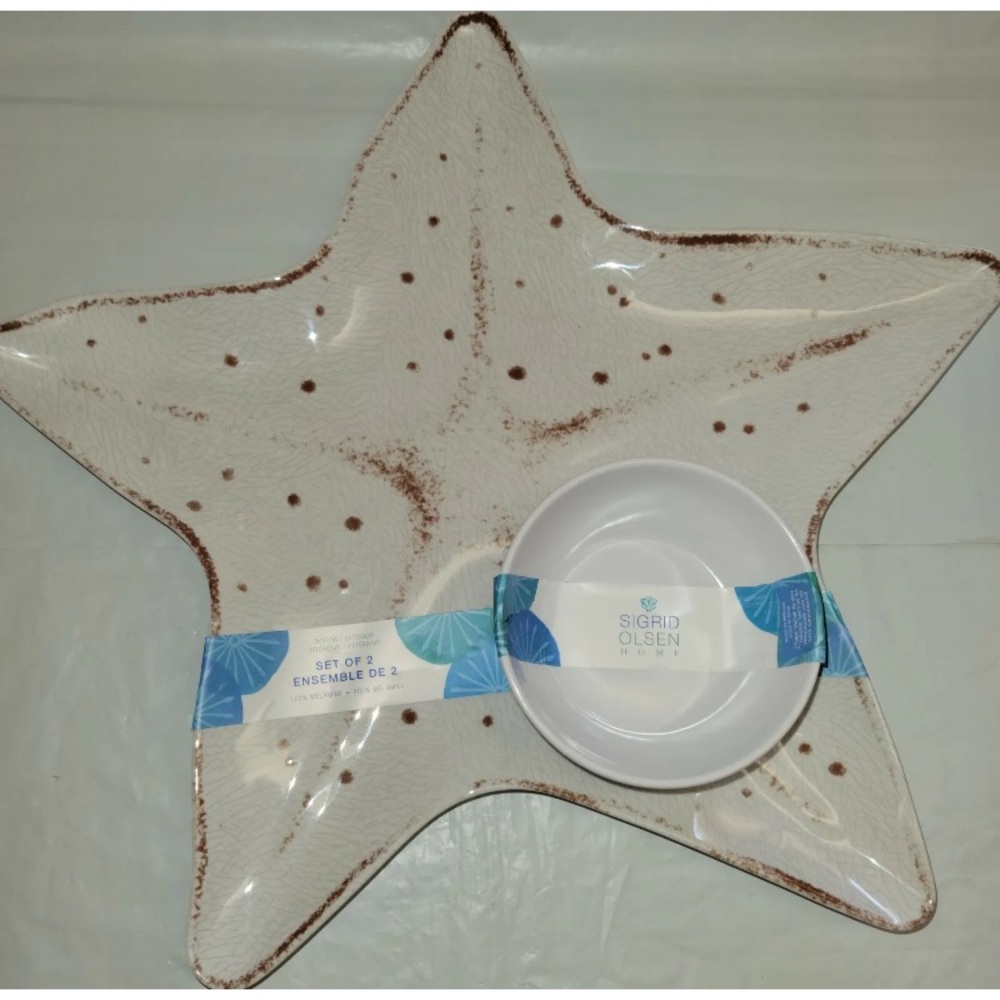 Sigrid Olsen Starfish Shaped Melamine Chip & Dip Serving Platter Combo